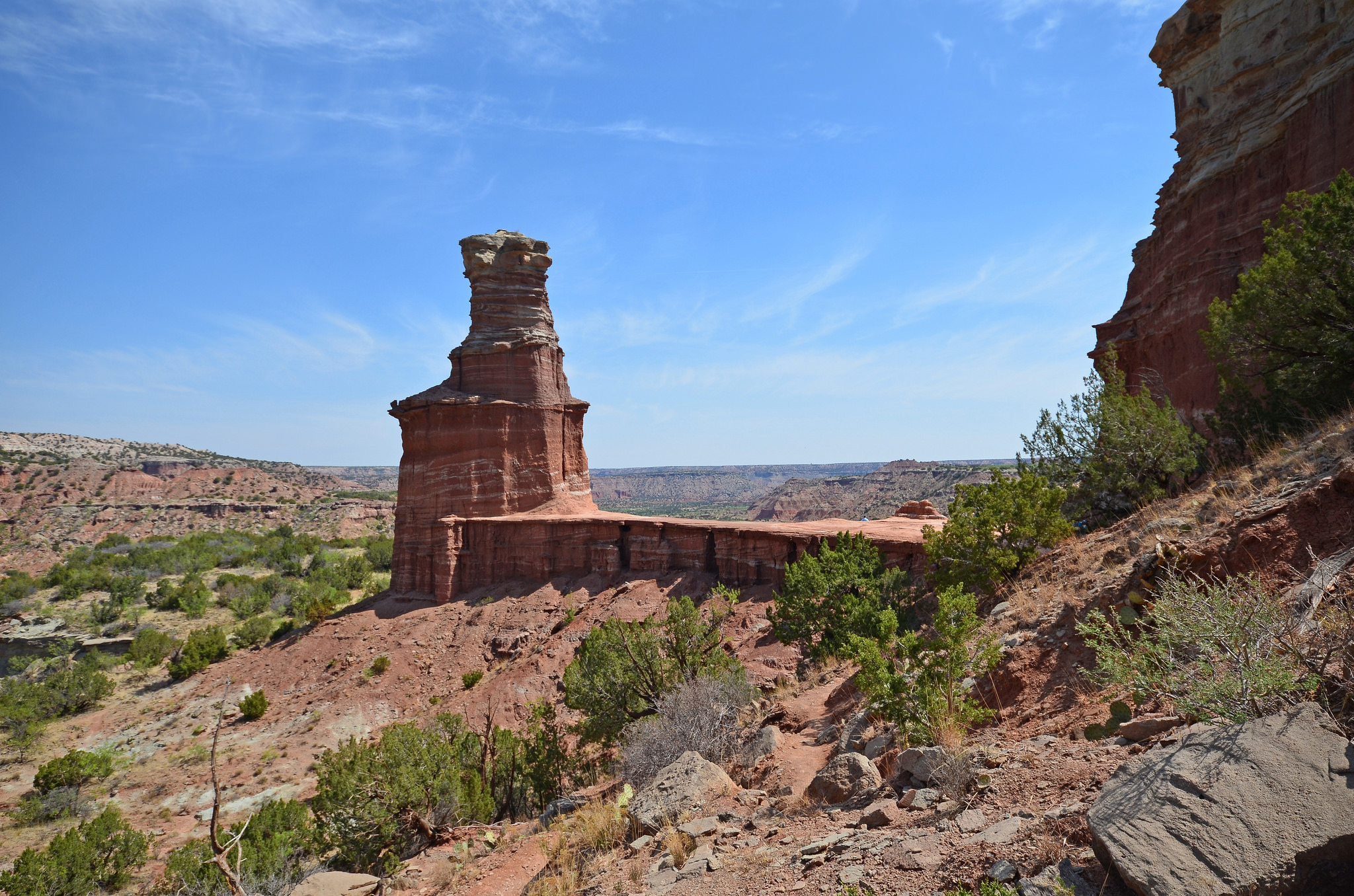 Hoodoos, like the Pillar of Palo Duro, pictured here, were carved out by the Red River millions of years ago. Photo credit Flickr user RichieBpics.